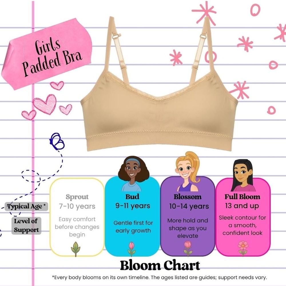 NIP Popular Girls Padded Training Bra 3 Pk L 10/12 Seamless Adjustable Racerback - Picture 2 of 8